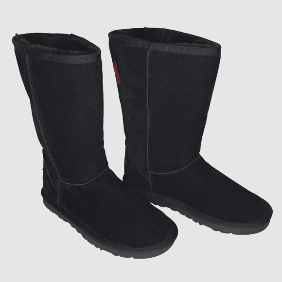 In-N-Out Burger Black W sz 7 Suede Boots Shoes Shearling Red Crystal Palm Trees - Picture 2 of 15